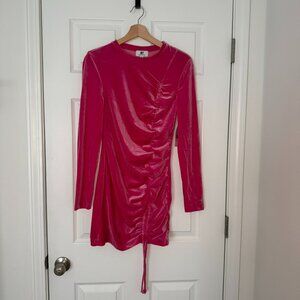Y2K Juicy Couture Pink Velvet Ruched Front Tie Dress M barbiecore girly preppy